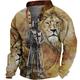 Men's Unisex Sweatshirt Pullover Button Up Hoodie Yellow Blue Purple Brown Green Standing Collar Lion Knights Templar Graphic Prints Print Casual Daily Sports 3D Print Streetwear Designer Casual