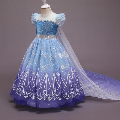 Frozen Princess Elsa Dress Cloak Flower Girl Dress Girls' Movie Cosplay Cosplay Costume Party Blue Dress Children's Day Masquerade Polyester World Book Day Costumes