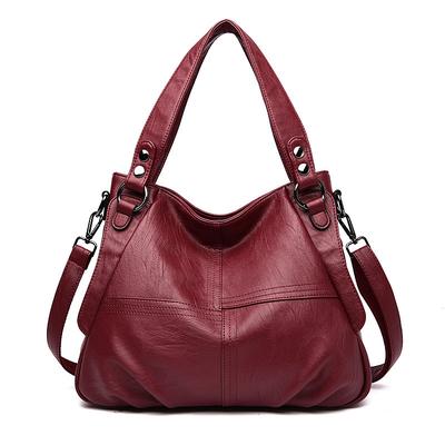 Women's Burgundy Faux Leather Shoulder Bag – Large Capacity Handbag with Detachable Strap for Work Travel