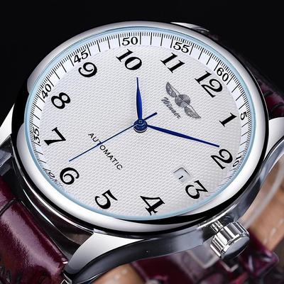 WINNER Men Mechanical Watch Fashion Casual Business Wristwatch Automatic Self-winding Luminous Calendar Decoration Leather Watch