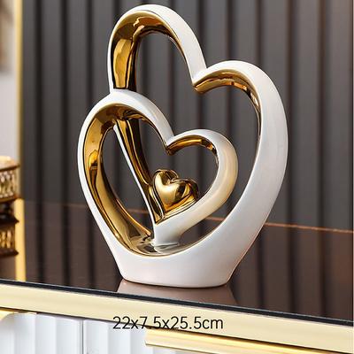 Double Heart Porcelain Decor for Living Room, Entryway, Coffee Table, and Shelves - Perfect Anniversary and Father's Day Gift for Couples and Lovers - Modern and Decorative Home Decor