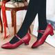 Women's Heels Pumps Slip-Ons Mary Jane Vintage Shoes Comfort Shoes Party Outdoor Daily Kitten Heel Round Toe Elegant Vintage Fashion Leather Cowhide Buckle Ankle Strap Silver Dark Red Black