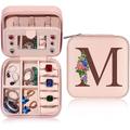 Mini Travel Jewelry Case Jewelry Box Jewelry Organizer, Pink Gifts for Women Mom Grandma Friends Sister in Law Gifts, Valentine's Day Anniversary Birthday Gift for Women Her Wife Girlfriend Letter A-Z