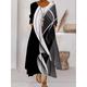 Women's Color Block Long Maxi Dress Button Layered Casual Dress Swing Dress Print Dress Fashion Modern Daily Vacation Weekend 3/4 Length Sleeve Crew Neck Dress Loose Fit Silver Black White