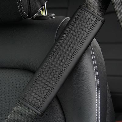 2PCs Fiber Leather Embossed Car Seat Belt Shoulder Protector Protective Cover Safety Belt