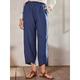 55% Linen Women's Blue Linen Pants Plain Straight Pocket Basic Casual Chinos Pants Splice Cropped Trousers Summer Spring