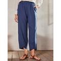 55% Linen Women's Blue Linen Pants Plain Straight Pocket Basic Casual Chinos Pants Splice Cropped Trousers Summer Spring