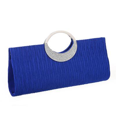 Women's Elegant Evening Clutch Bag - Rhinestone Handle, Pleated Satin, Wedding Party Purse