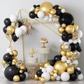 86pcs New Year Ballons Set Black and Gold Balloon Garland Arch Kit, Black Gold White Latex Balloons for Graduation Party Birthday Anniversary Festival Decoration