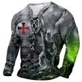 Cross Gothic Mens 3D Shirt For Black Winter Polyester Graphic Knights Templar Fashion Designer Comfortable Men'S 3D Print Tee Henley Vintage Daily Going Out Red Orange