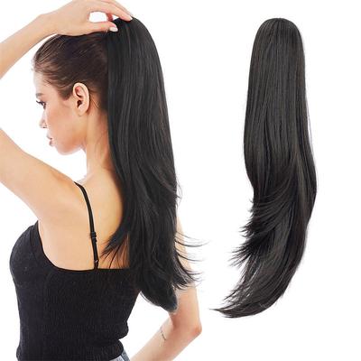 Ponytail ExtensionsHair Extension Ponytail 22 Long Claw Hair Extension Synthetic Wavy Straight Hairpieces Ponytail Clip in Ponytail Wig Daily Fluffy Pony Tail for Women4.8 OZ Brown