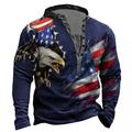 Men's Unisex Sweatshirt Pullover Button Up Hoodie Blue Standing Collar Graphic Prints Eagle National Flag Zipper Print Daily Sports Holiday 3D Print Streetwear Designer Casual Spring Fall Clothing