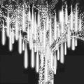 2 Pack Meteor Shower Christmas Lights Outdoor 30cm 8 Tubes 192 LED Falling Rain Lights Plug in Icicle Snow Cascading String Lights for Xmas Tree Holiday Patio Decorations