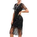 Women's Gold Sequin Dress Fringe Dress Party Dress Sparkly Dress Retro 1920s Midi Dress Halloween Tassel Floral Crewneck Short Sleeve Regular Fit Spring Fall Silver Black