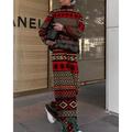 Women's Sweatshirt Pants Sets Plaid Casual Holiday Black Red Blue Print Long Sleeve Fashion Turtleneck Regular Fit Fall Winter