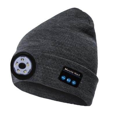 Bluetooth Beanie Hat with Lights Microphones Rechargeable Headlamp Cap Wireless Headphones Gifts for Men Women Dad Teen Father's Day Gifts