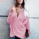 Women's Sweater Pullover Jumper Criss Cross Knitted Solid Color Stylish Casual Long Sleeve Regular Fit Sweater Cardigans V Neck Fall Winter Blue Purple Pink / Holiday / Going out