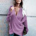 Women's Sweater Pullover Jumper Criss Cross Knitted Solid Color Stylish Casual Long Sleeve Regular Fit Sweater Cardigans V Neck Fall Winter Blue Purple Pink / Holiday / Going out