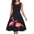 Women's 1950s Flare Dress Flamingo Print Audrey Hepburn Adults' Classic Timeless Swing Dress Sleeveless Valentine's Day Little Black Dress