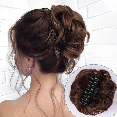 Claw Clip Hair Piece Synthetic Hair Buns Wavy Curly Chignon Hair Bun Extensions Tousled Updo Hair Buns Claw Ponytail Hairpieces Hair Scrunchie with Clip for Women