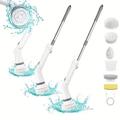 Electric Rotary Scrubber Cleaning Brush, Long Handle Shower Scrubber, Bathtub Tile Scrubber With 6 Replaceable Brush Heads, 90-120 Minute Running Time Full Floor Bathroom Scrubber