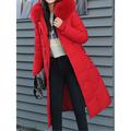 Women's Parka Long Coat Thicken Puffer Jacket Thermal Warm Winter Coat with Fur Collar Hood Fall Windproof Heated Jacket with Pockets Warm Stylish Casual Street Jacket Long Sleeve Black Red Green