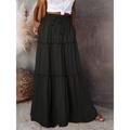 Women's Loose Skirt Maxi High Waist Skirts Ruched Ruffle Drawstring Solid Colored Street Daily Summer Polyester Cotton And Linen Fashion Casual Violet Black Yellow Red
