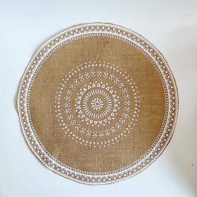 Round Placemat White Table Mats Farmhouse Woven Jute Fringe with Tassel Place Mat for Dining Room Kitchen Wedding Table Decor Mandala