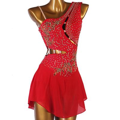 Figure Skating Dress Women's Girls' Ice Skating Dress Outfits White Dark Navy Red Flower Open Back Mesh Spandex High Elasticity Professional Competition Skating Wear Handmade Classic Crystal