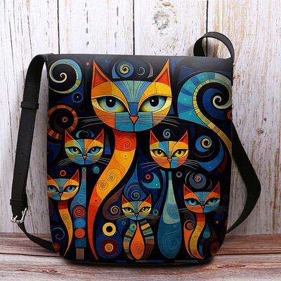 Artistic Cat Print Crossbody Bag – Vibrant Abstract Design Women's Shoulder Bag for Daily Use and Gifting