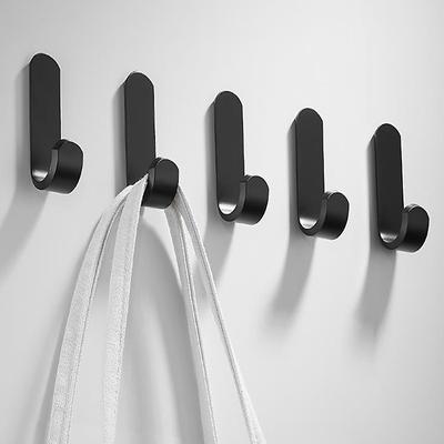 5pcs Self Adhesive Wall Hooks Stainless Steel Towel Hooks No Drilling Wardrobe Hook Self Adhesive Wall Hooks for Hanging Towels, Keys J-Shaped Hook