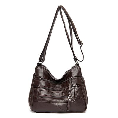 Women's Multi-Zip Faux Leather Crossbody Bag – Casual Shoulder Bag with Adjustable Strap for Everyday Use