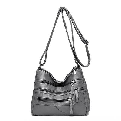 Women's Multi-Zip Faux Leather Crossbody Bag – Casual Shoulder Bag with Adjustable Strap for Everyday Use