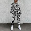 Women's T shirt Tee Tracksuit Pants Sets Leopard Vacation Casual Daily Drawstring Print White Long Sleeve Streetwear Basic Crew Neck Fall Winter