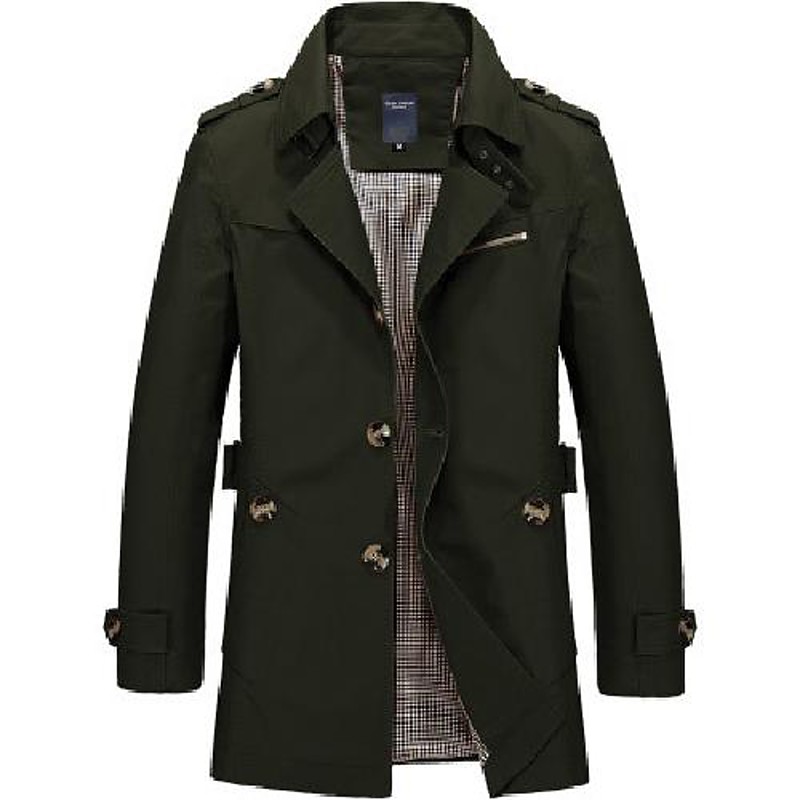 Men's Winter Coat Transition Jacket Overcoat Trench Coat Short Coat Business Casual Cotton Windbreaker Outerwear Clothing Apparel Solid Colored Notch lapel collar
