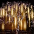 LED Falling Rain Lights 11.8 inch 8 Tubes 144 LED Rain Drop Lights Outdoor Icicle Snow Meteor Shower Lights for Christmas Wedding Party Holiday Garden Decoration