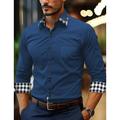 Men's Shirt Button Up Shirt Casual Shirt Black White Pink Wine Navy Blue Long Sleeve Plaid Color Block Lapel Daily Vacation Patchwork Clothing Apparel Fashion Casual Smart Casual