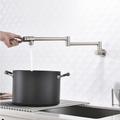 Pot Filler Kitchen Faucet Brushed Nickel, Foldable Sink Only Cold Water Taps, Wall Mount Brass Folding Fill Pot Kitchen Tap Double Joint Swing Arm Single Hole 2 Handle