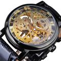 Winner Transparent Fashion Case Luxury Casual Design Leather Strap Mens Watches Top Brand Luxury Mechanical Skeleton Watch