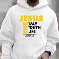 Mens Graphic Hoodie Pullover Sweatshirt Black White Gray Hooded Letter Prints Daily Sports Streetwear Designer Basic Spring Fall Clothing Jesus Way Truth Life Grey Cotton