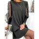 Women's Black Dress Party Dress Cocktail Dress Lace Mesh Crew Neck 3/4 Length Sleeve Mini Dress Office Birthday Elegant Black Pink Summer Spring