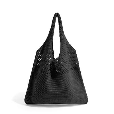 Women's Beige Knitted Tote Bag – Lightweight Mesh Shoulder Bag for Summer Beach, Groceries, and Casual Daily Use