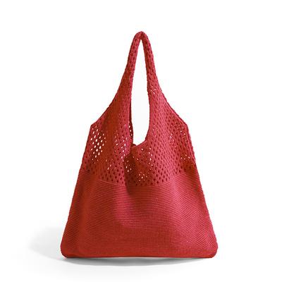 Women's Beige Knitted Tote Bag – Lightweight Mesh Shoulder Bag for Summer Beach, Groceries, and Casual Daily Use