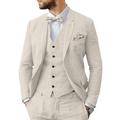 Light Blue White Champagne Men's Linen Suits Beach Wedding Summer Suits Solid Colored 3 Piece Tailored Fit Single Breasted Two-buttons 2024