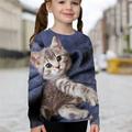 Kids Girls' T shirt Long Sleeve Blue 3D Print Cat Animal Daily Indoor Outdoor Active Fashion Daily Sports 3-12 Years