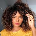 Curly Wigs for Black Women 14 Inches Soft Curly Afro Wigs With Bangs Premium Synthetic Brown Mixed Blonde Curly Wigs Curly Full Wig for Black Women Daily Use