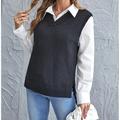 Women's Sweater Vest Pullover Sweater Jumper V Neck Ribbed Knit Nylon Acrylic Rayon Patchwork Summer Spring Fall Regular Home Daily Stylish Casual Soft Long Sleeve Solid Color Black Light Green Wine