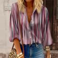 Women's Shirt Blouse Striped Casual Pink Blue Khaki Button Print Long Sleeve Fashion Standing Collar Regular Fit Spring Fall