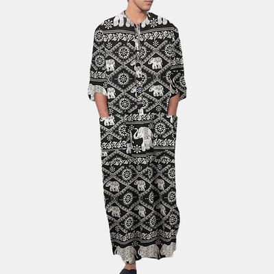 Men's Loungewear Nightgown Nightshirt Graphic Prints Stylish Comfort Kimono Robes Home Daily Cotton Blend Comfort Soft Long Sleeve Spring Fall Black Orange