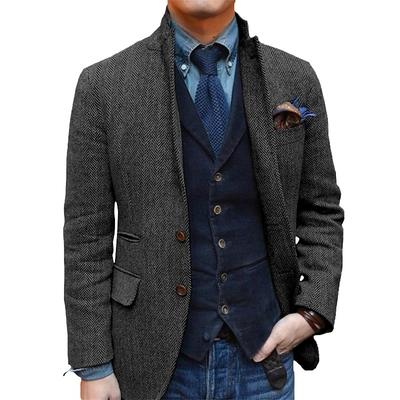 Men's Retro Vintage Tweed Blazer Herringbone Wool Blazer Sport Coat Regular Plus Size Single Breasted Two-buttons Black Champagne Burgundy Blue